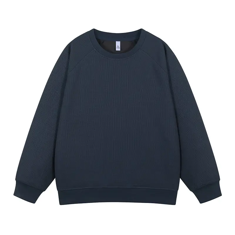Pink Waffle Sweatshirt for Men Round Neck Loose Fit