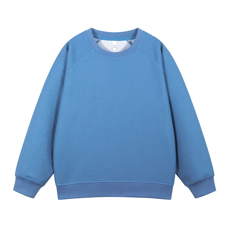 Pink Waffle Sweatshirt for Men Round Neck Loose Fit