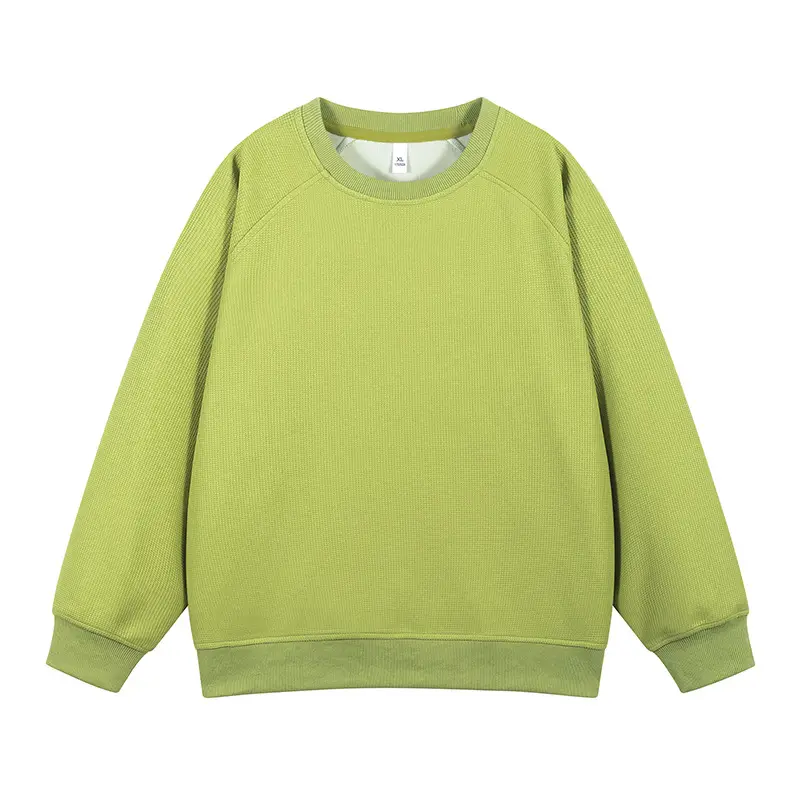 Pink Waffle Sweatshirt for Men Round Neck Loose Fit
