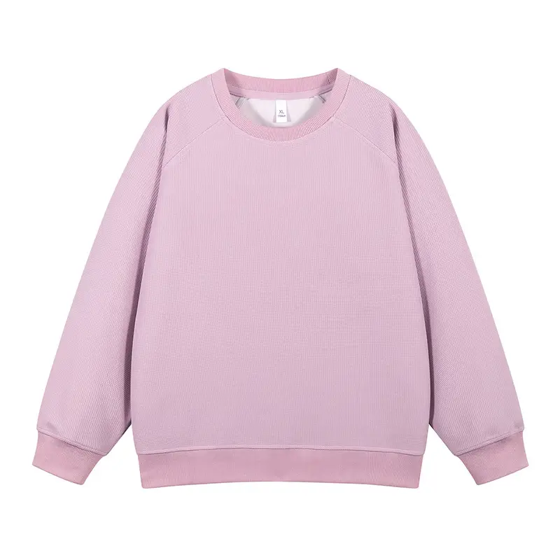 Pink Waffle Sweatshirt for Men Round Neck Loose Fit