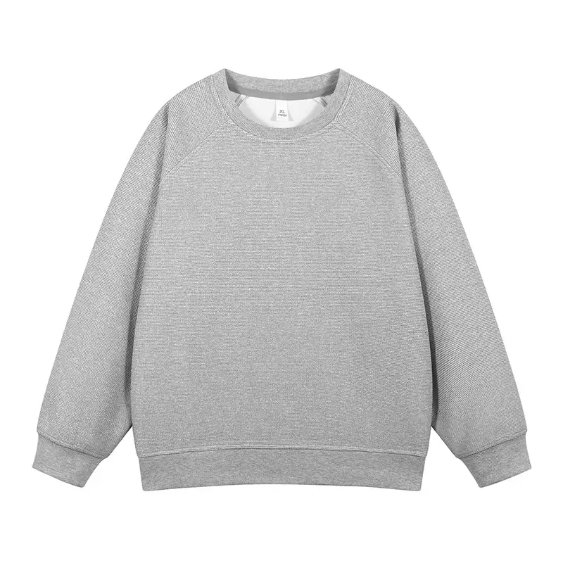 Pink Waffle Sweatshirt for Men Round Neck Loose Fit