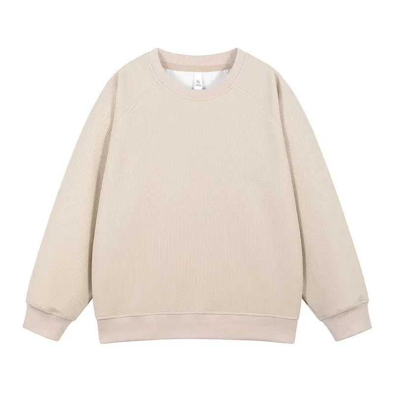 Pink Waffle Sweatshirt for Men Round Neck Loose Fit