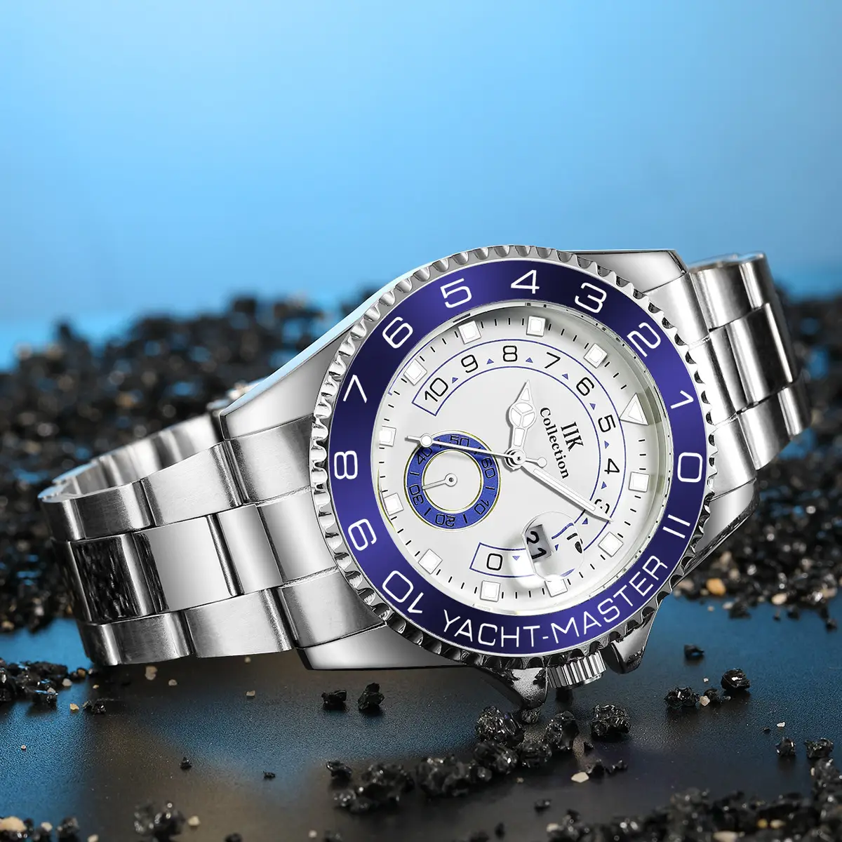 Men's Stainless Steel Vibrato Watch with Blue Dial