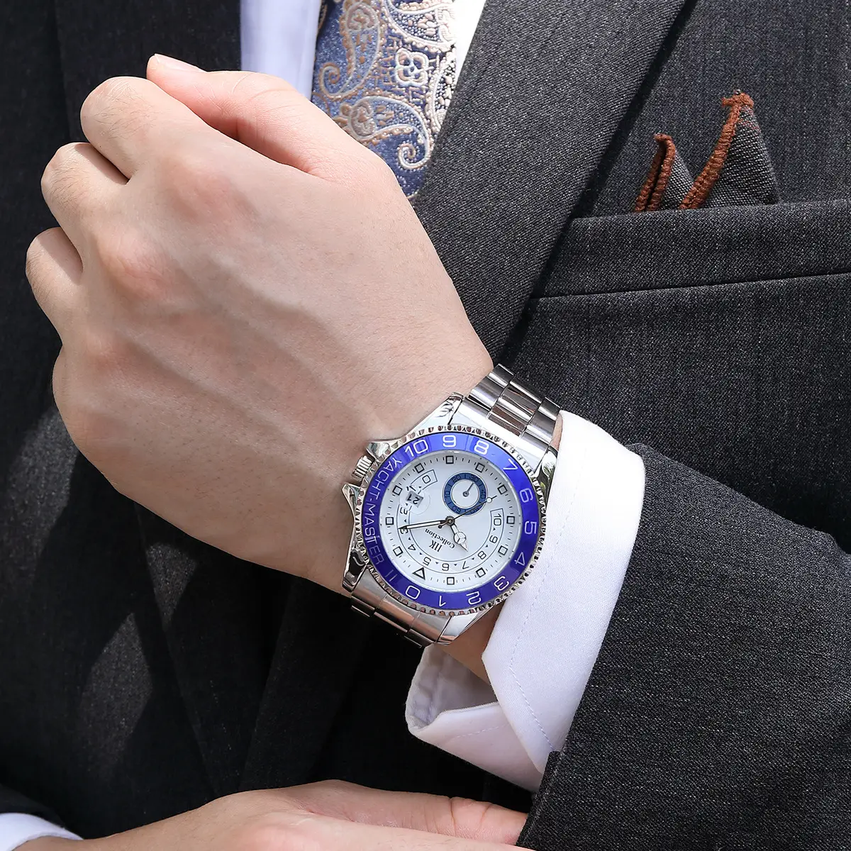 Men's Stainless Steel Vibrato Watch with Blue Dial