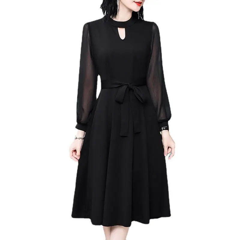 Black Long-Sleeved Slim Fit Dress for Women - Image 6