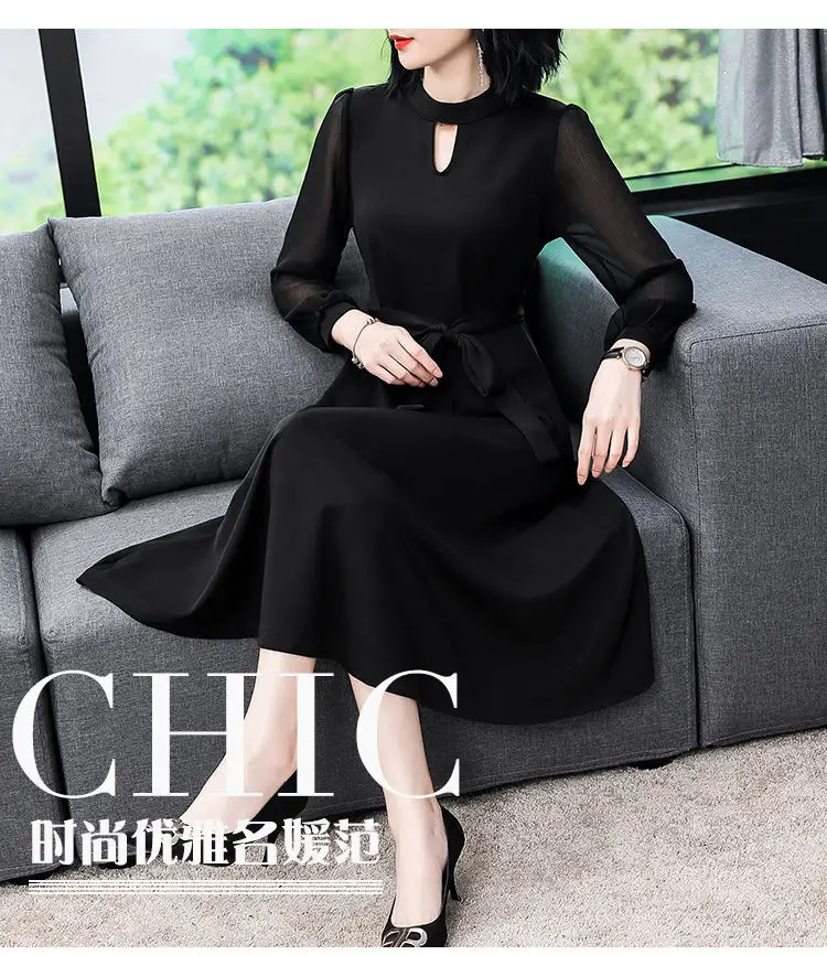 Black Long-Sleeved Slim Fit Dress for Women — feature 1