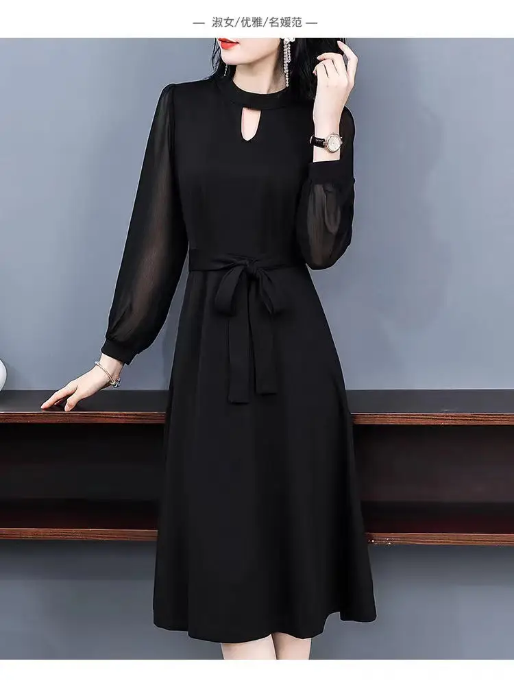 Black Long-Sleeved Slim Fit Dress for Women — feature 2