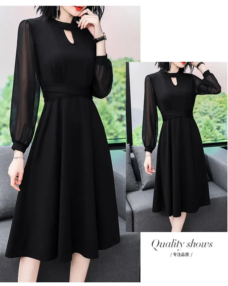 Black Long-Sleeved Slim Fit Dress for Women — feature 3