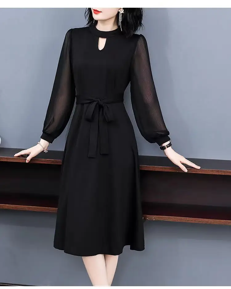 Black Long-Sleeved Slim Fit Dress for Women — feature 4