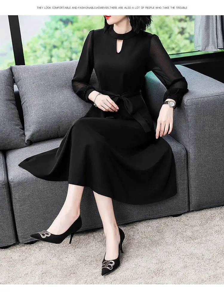 Black Long-Sleeved Slim Fit Dress for Women — feature 6
