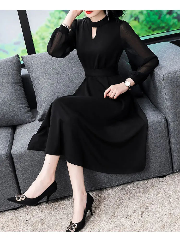Black Long-Sleeved Slim Fit Dress for Women — feature 7