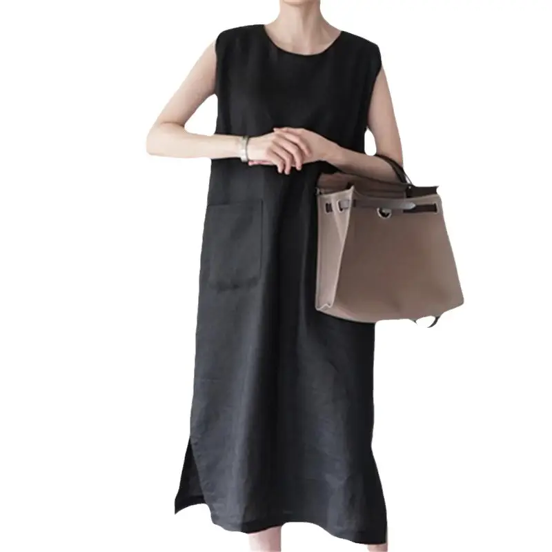 Women's Purple Sleeveless Linen Dress with Handbag - Image 7