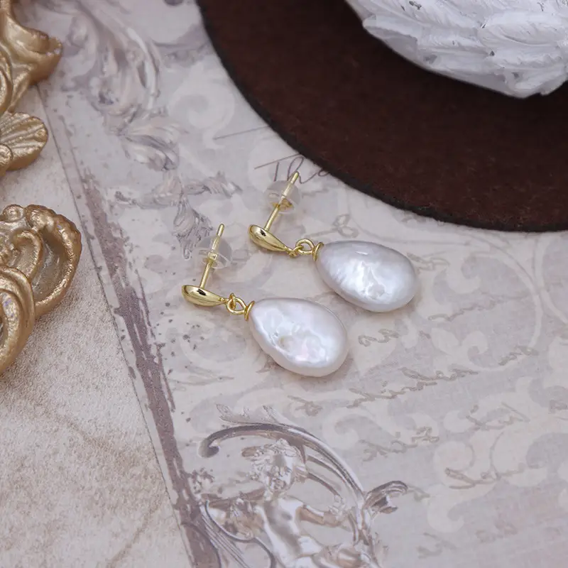 Natural Freshwater Pearl Earrings Gold Plated Sterling Silver - Image 3