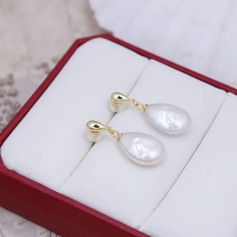 Natural Freshwater Pearl Earrings Gold Plated Sterling Silver - Image 4