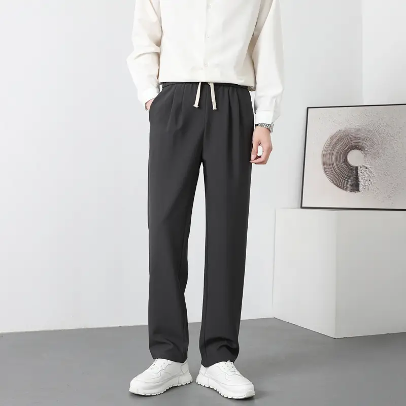 Men Korean Style Loose Drawstring Pants Brown - Image 5