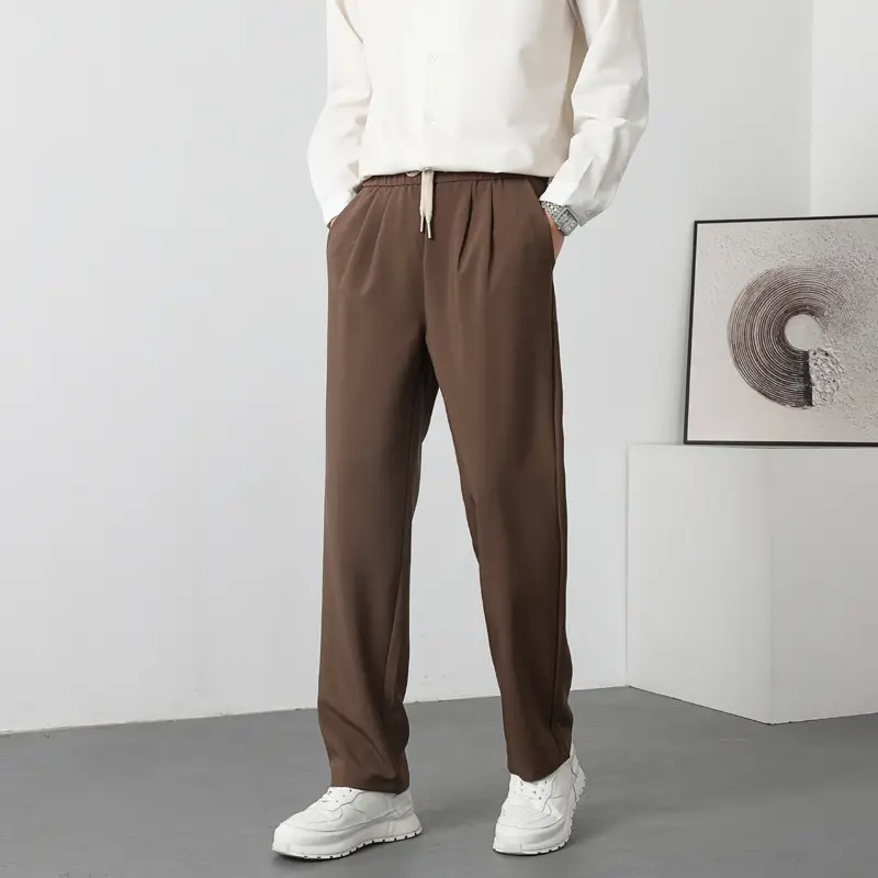Men Korean Style Loose Drawstring Pants Brown - Image 7