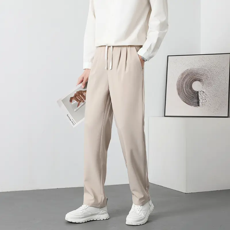 Men Korean Style Loose Drawstring Pants Brown - Image 8