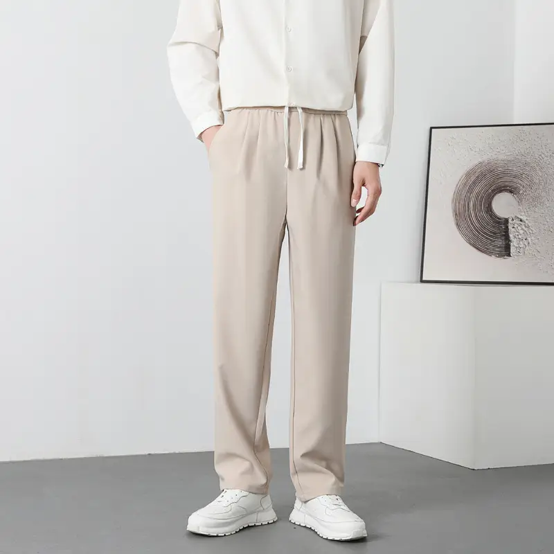 Men Korean Style Loose Drawstring Pants Brown - Image 3