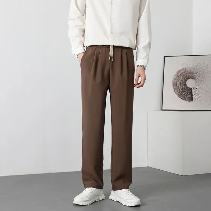 Men Korean Style Loose Drawstring Pants Brown - Image 4
