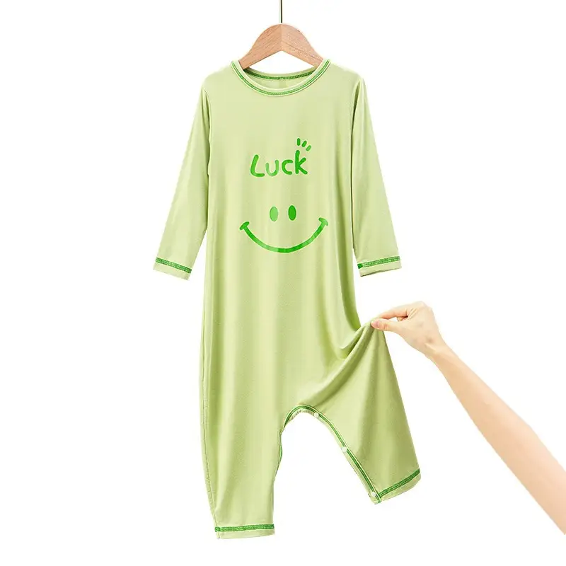 Green Smile Graphic Long Sleeve Pajamas for Boys