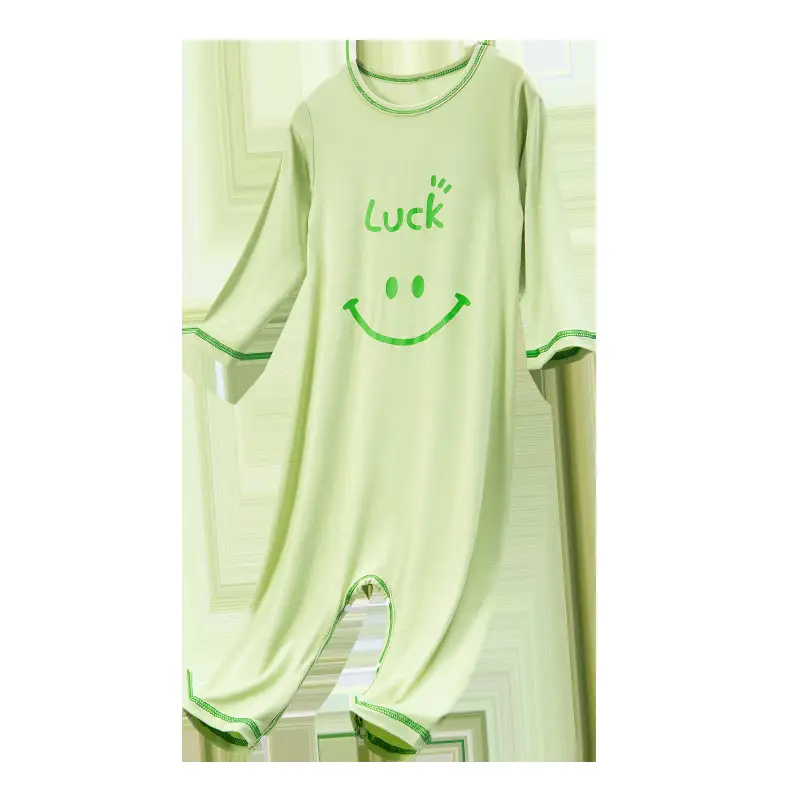 Green Smile Graphic Long Sleeve Pajamas for Boys — feature 8