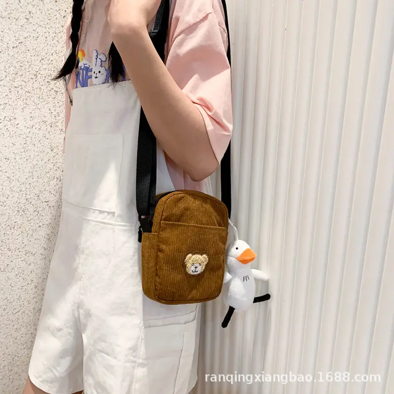 Cute Bear Embroidered Black Shoulder Bag for Women Men - Image 2