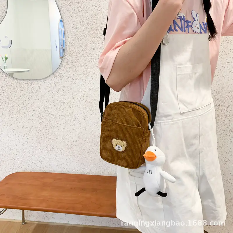Cute Bear Embroidered Black Shoulder Bag for Women Men - Image 3