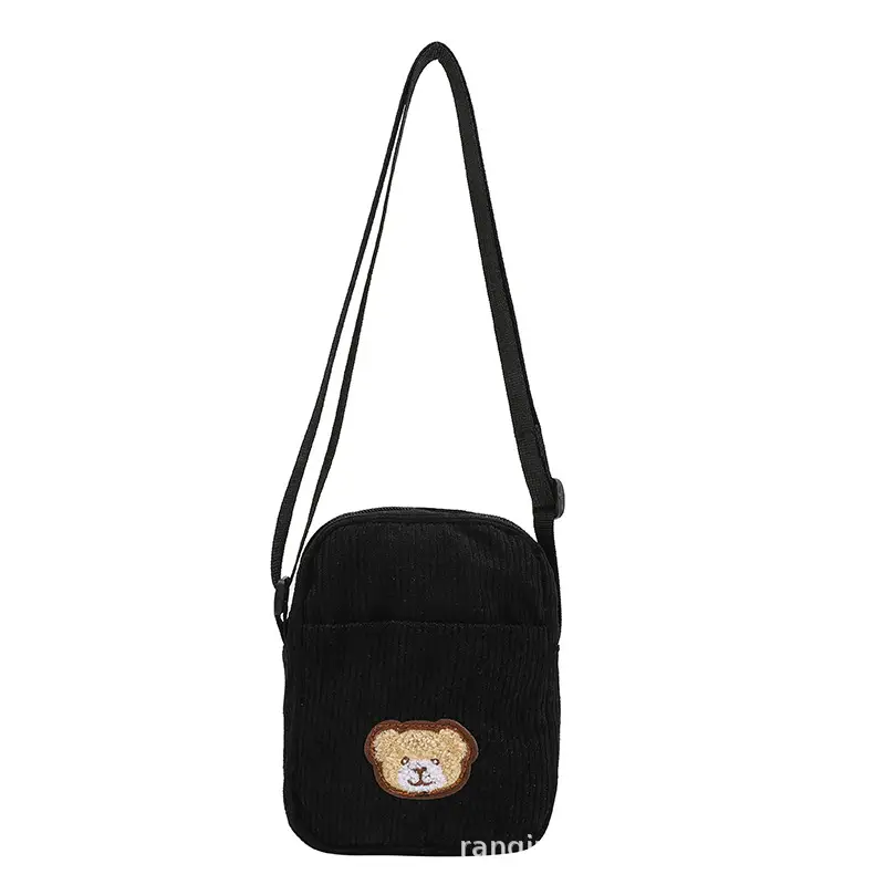 Cute Bear Embroidered Black Shoulder Bag for Women Men - Image 5