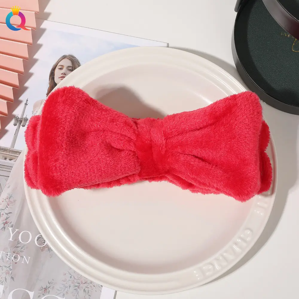Coral Fleece Hair Band with Bow for Girls - Image 2