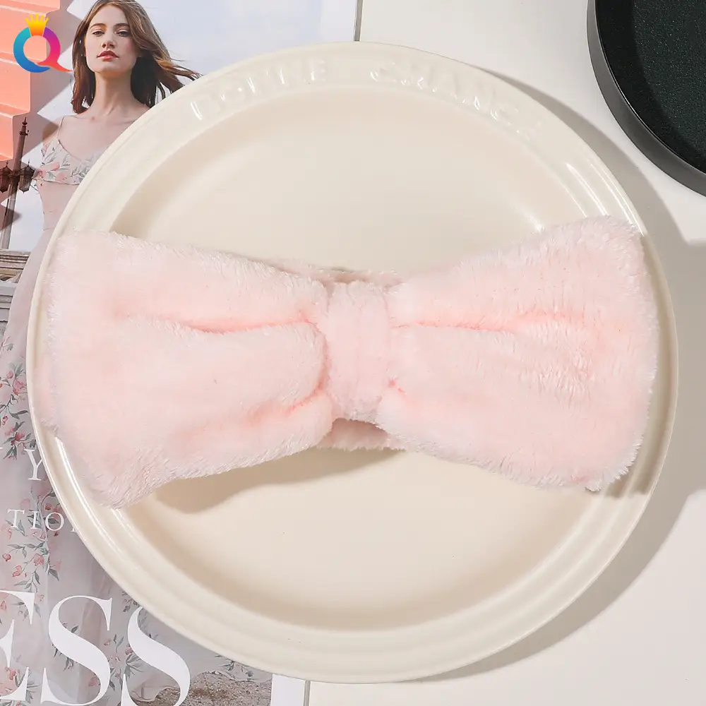 Coral Fleece Hair Band with Bow for Girls - Image 3
