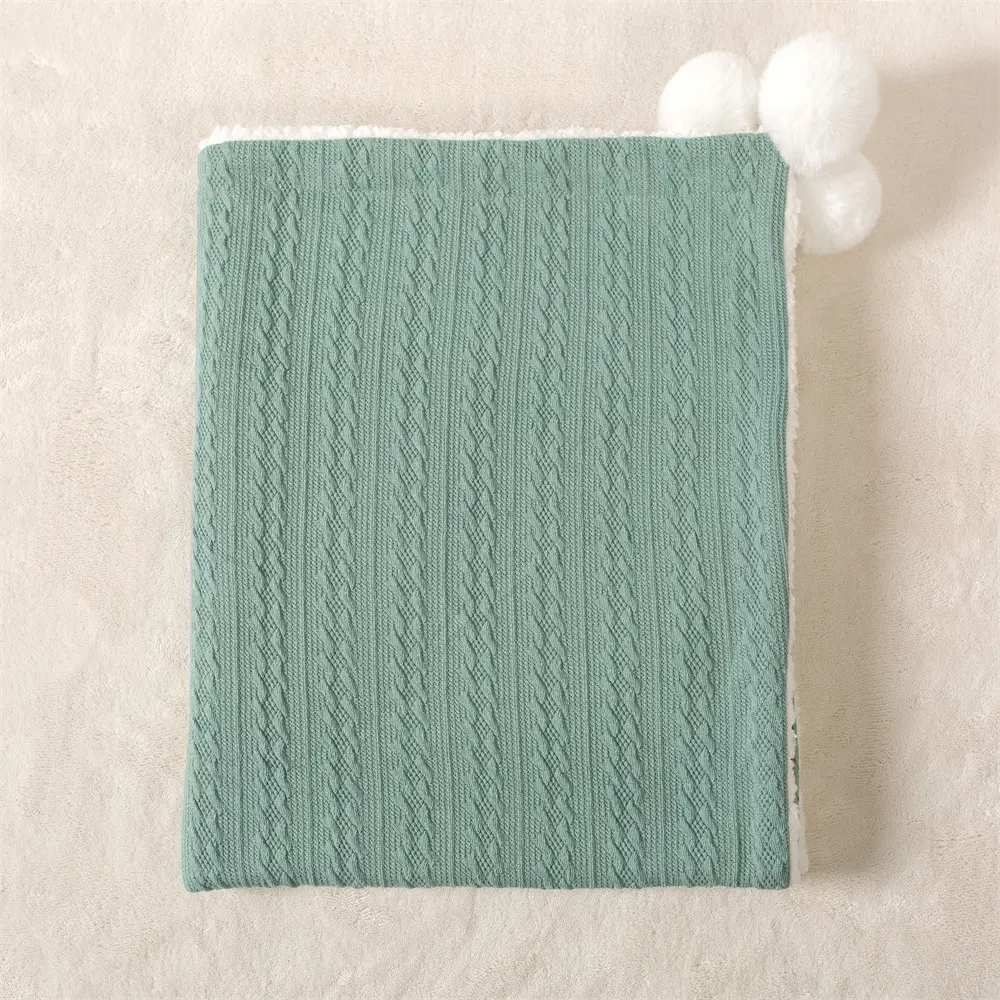 2024 Winter Baby Jacquard Knitted Ball Blanket Teal - Image 3