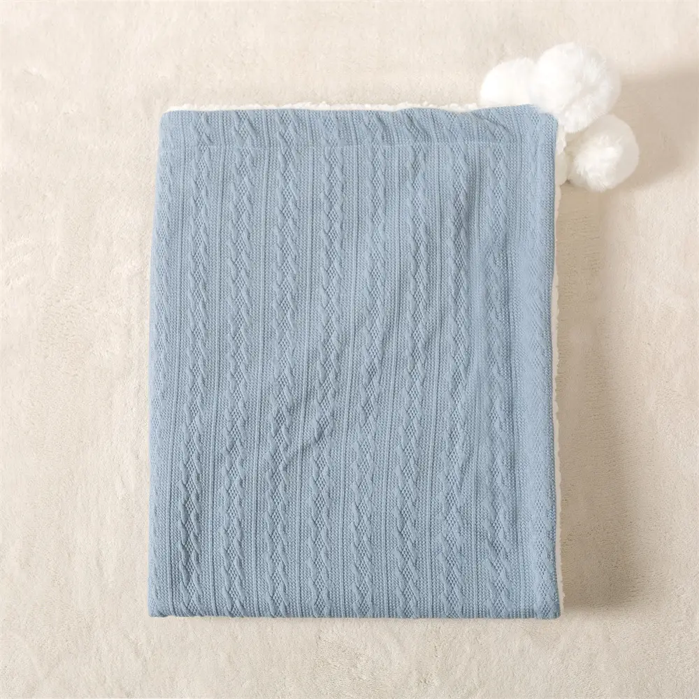2024 Winter Baby Jacquard Knitted Ball Blanket Teal - Image 5