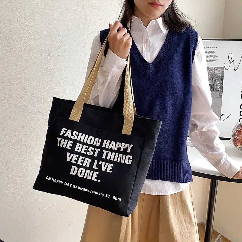 New Canvas Women's Tote Bag Large Capacity Printed Letters - Image 3