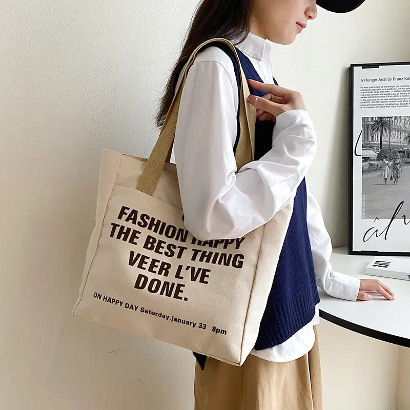 New Canvas Women's Tote Bag Large Capacity Printed Letters - Image 4