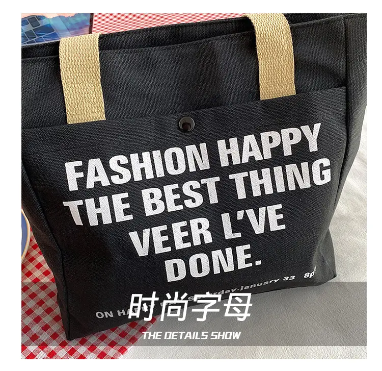 New Canvas Women's Tote Bag Large Capacity Printed Letters — feature 10