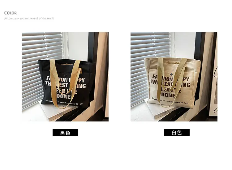 New Canvas Women's Tote Bag Large Capacity Printed Letters — feature 2