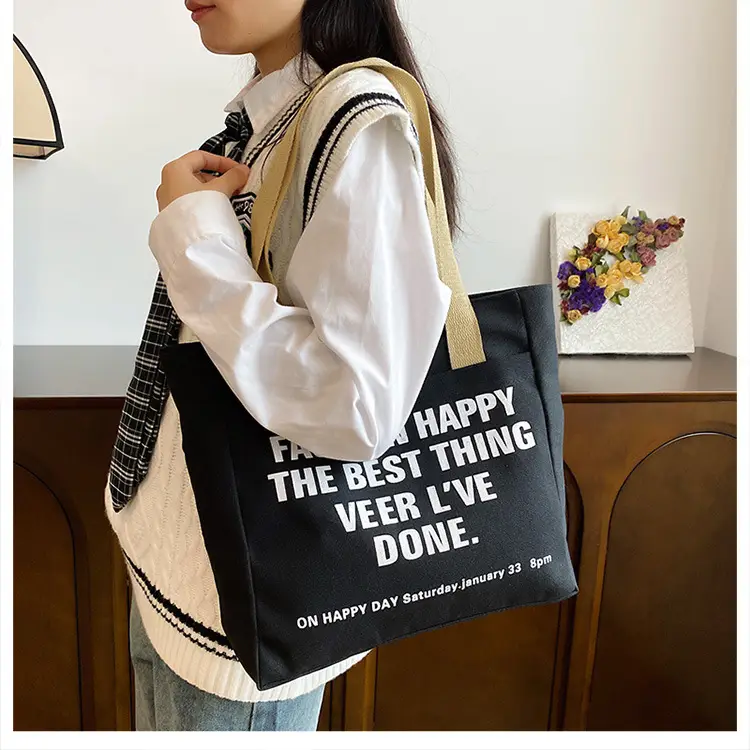 New Canvas Women's Tote Bag Large Capacity Printed Letters — feature 23