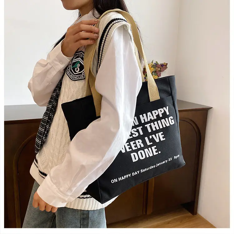 New Canvas Women's Tote Bag Large Capacity Printed Letters — feature 24