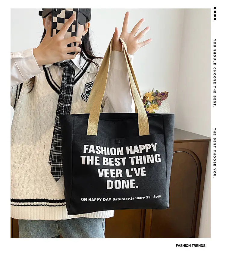 New Canvas Women's Tote Bag Large Capacity Printed Letters — feature 3