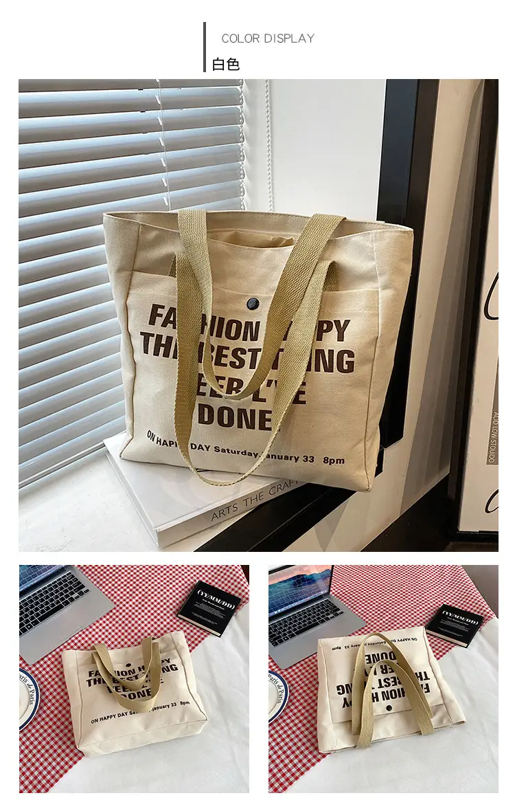 New Canvas Women's Tote Bag Large Capacity Printed Letters — feature 5