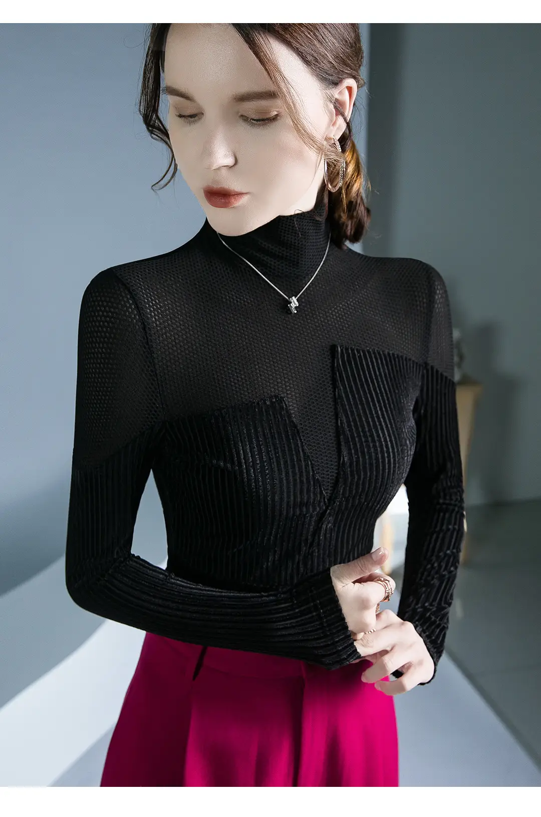 Black Long Sleeve Western Shirt for Women Autumn Winter — feature 11