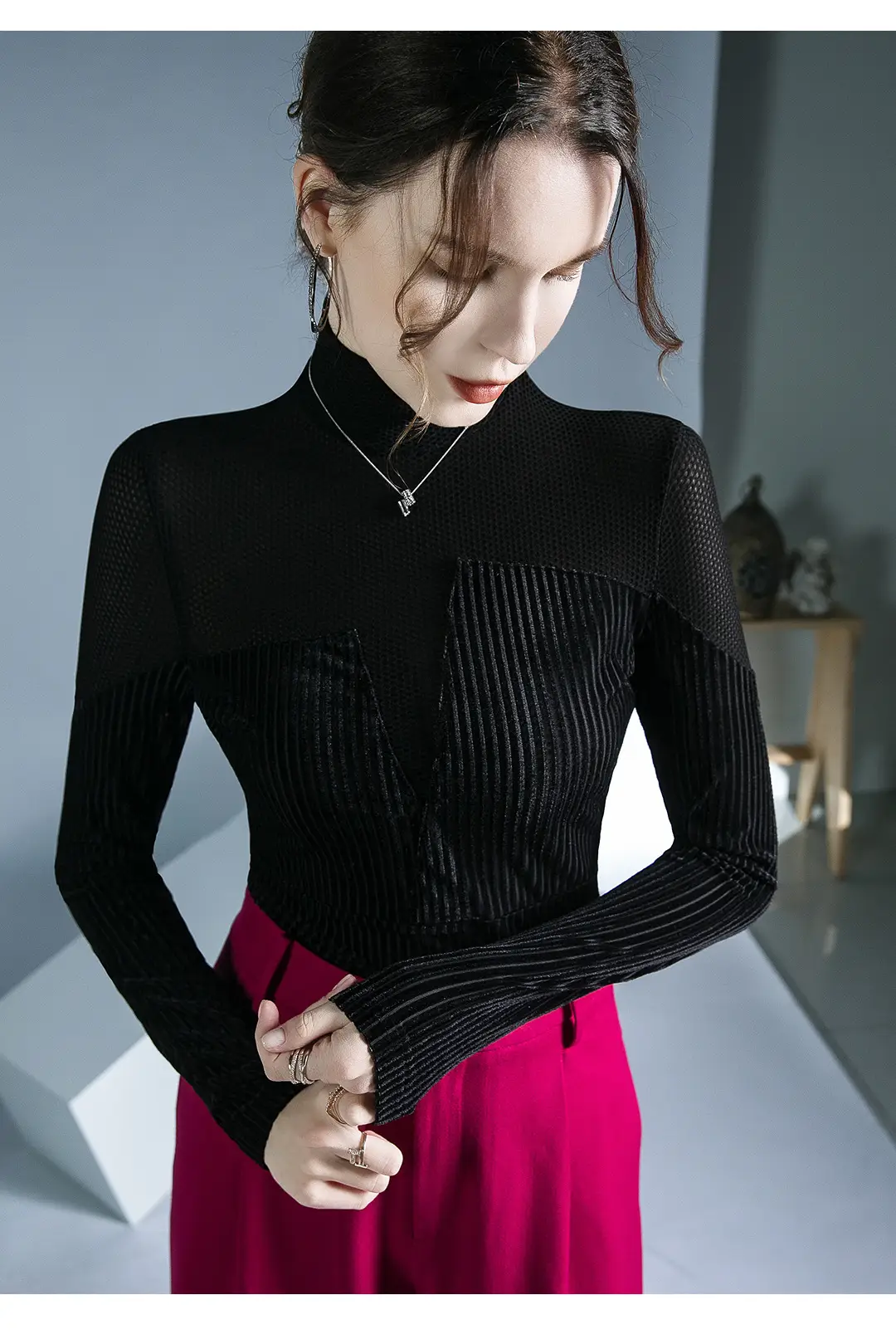 Black Long Sleeve Western Shirt for Women Autumn Winter — feature 12