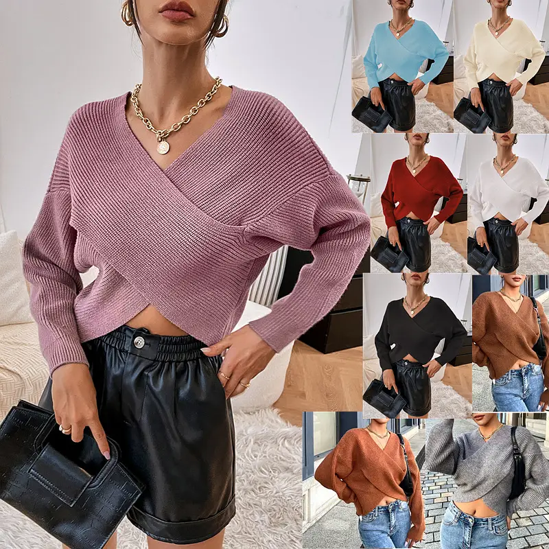 2025 Cross Neck V Neck Sweater Jacket Pink Black Shorts — feature 4