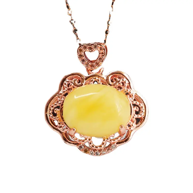 Natural Honey Necklace with Rose Gold Pendant - Image 6