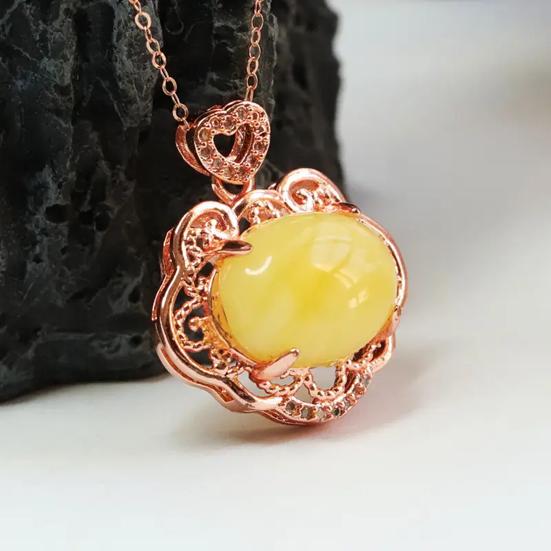 Natural Honey Necklace with Rose Gold Pendant — feature 11