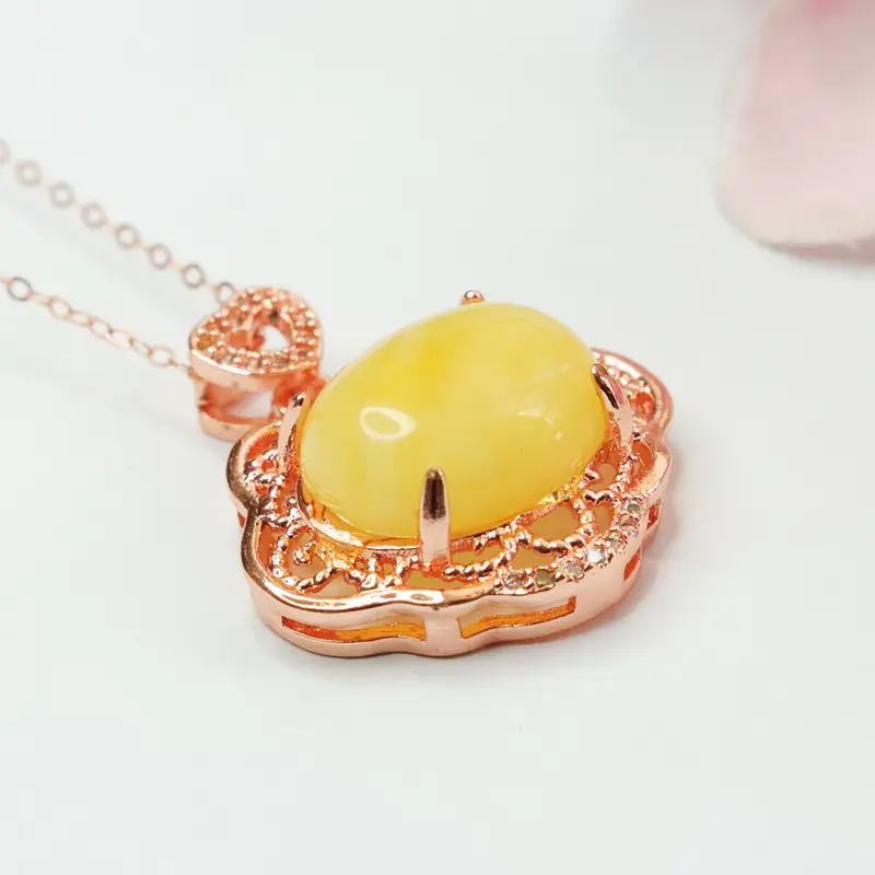 Natural Honey Necklace with Rose Gold Pendant — feature 7