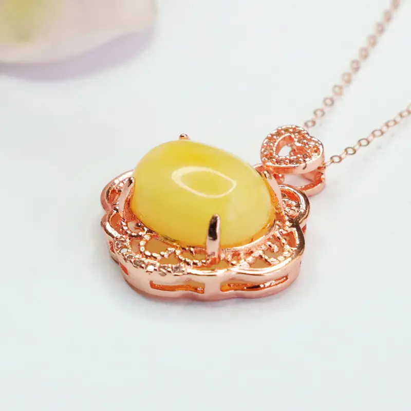 Natural Honey Necklace with Rose Gold Pendant — feature 8