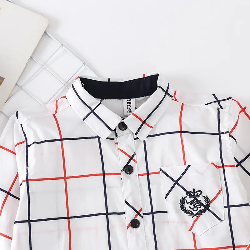 2024 Long Sleeve Spot Lapel Men Cotton White Plaid Shirt - Image 3