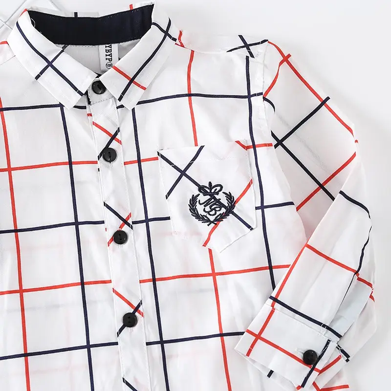 2024 Long Sleeve Spot Lapel Men Cotton White Plaid Shirt - Image 4