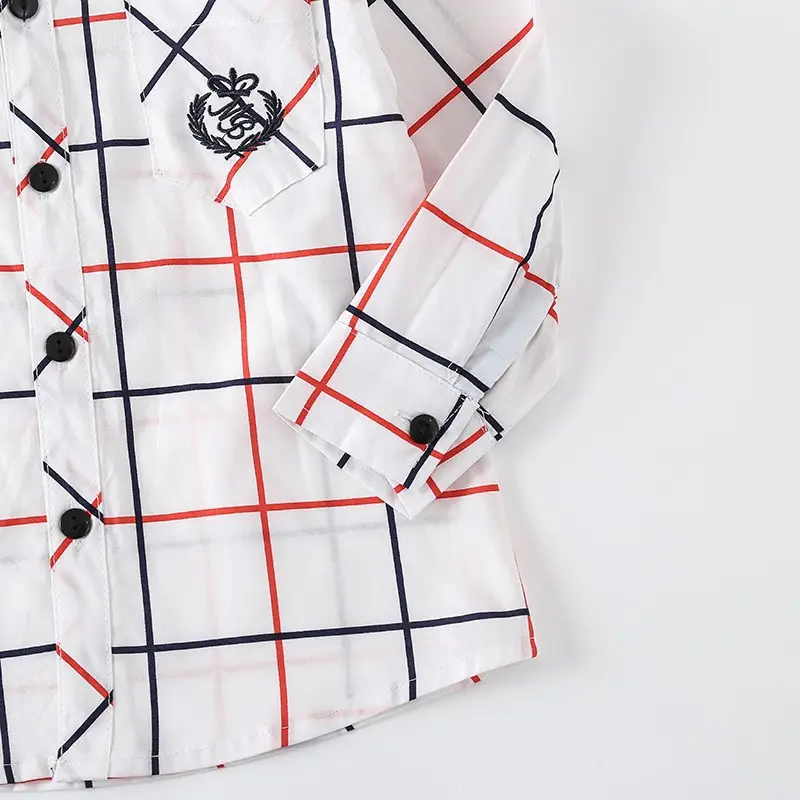 2024 Long Sleeve Spot Lapel Men Cotton White Plaid Shirt - Image 5